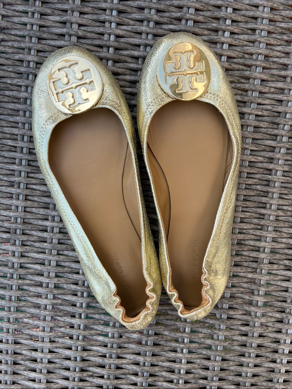 Tory Burch Gold Ballet Flats Size 9.5